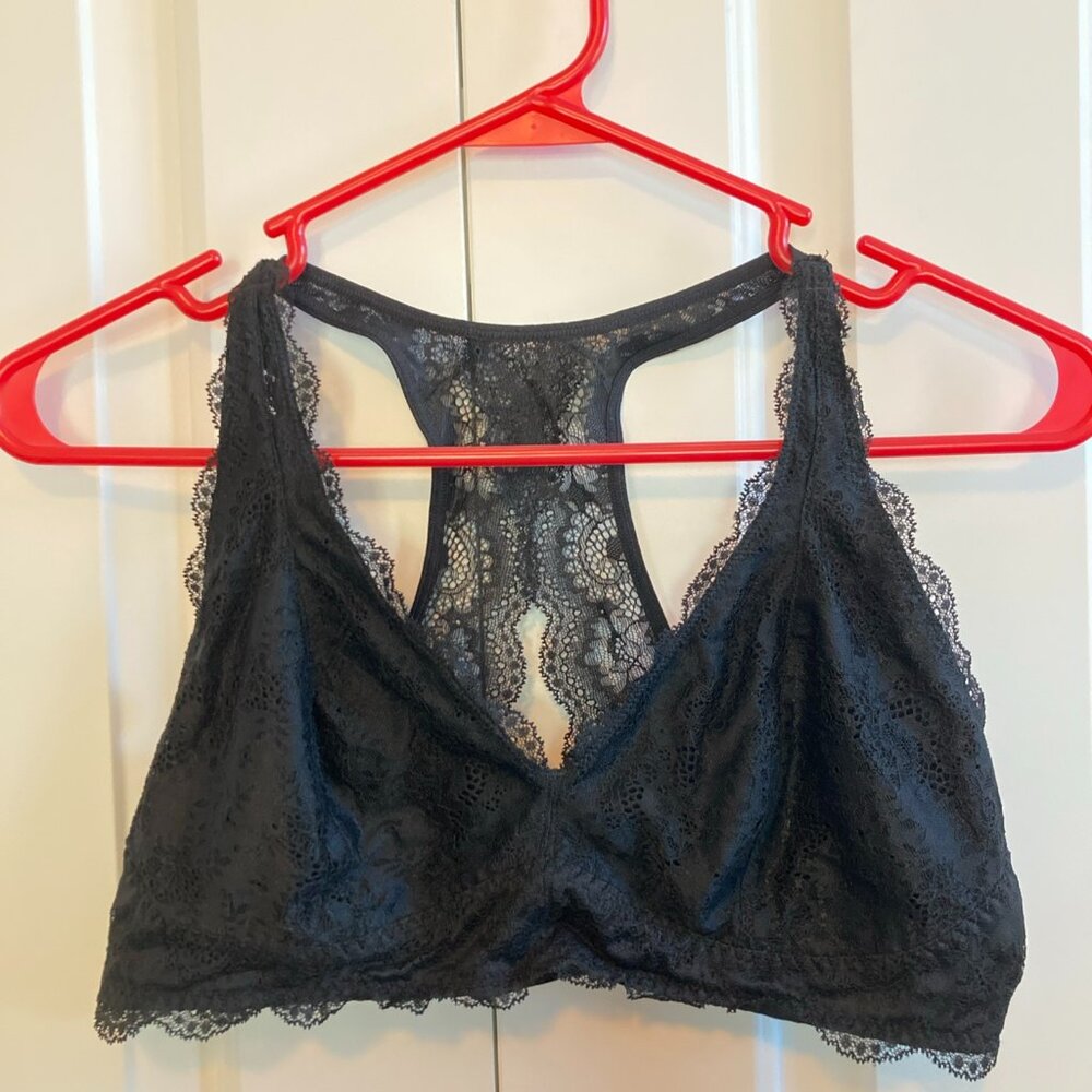 Felina Black Lace Racerback Bralette Bra Large Wireless